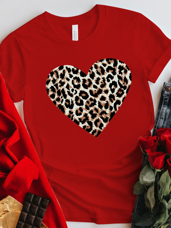 Mother's Day Valentine's Day Leopard Love Print Top T-Shirt