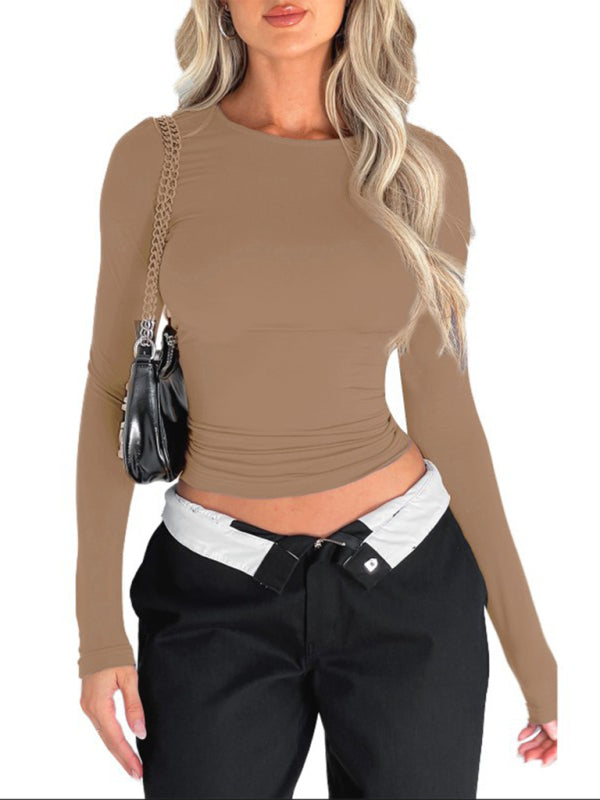 Solid color slim fit pullover t-shirt women's streetwear bottoming shirt top