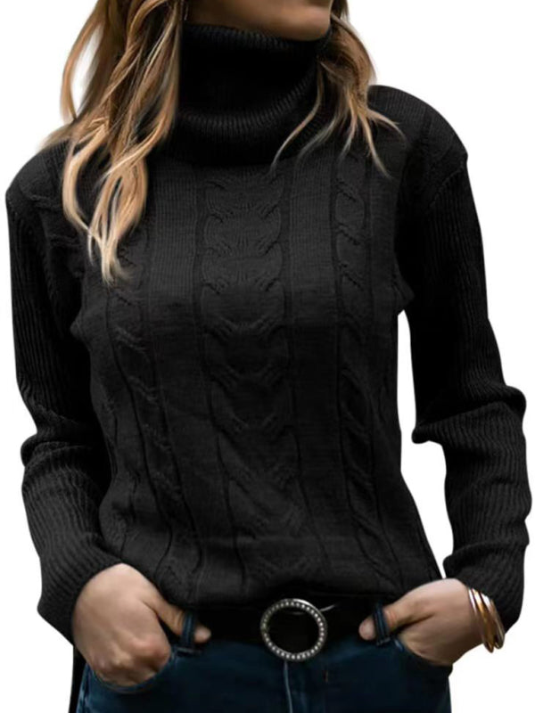 New Women's Solid Color Turtleneck Sweater Retro Long Sleeve Sweater