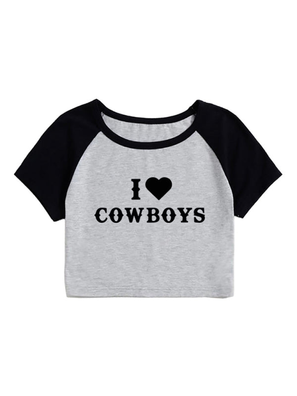 Women's New Casual I Love Cowboys Versatile Letter Printed Short Top