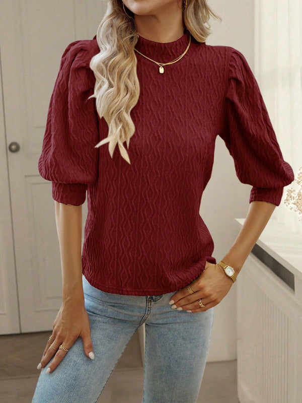 Women's elegant commuter solid color short-sleeved puff sleeve top