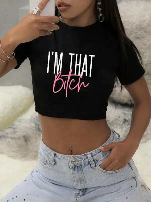 Lässiges Crop-Top für Damen im Y2K-Stil mit Buchstaben-Design 