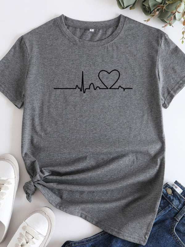 New women's casual short-sleeved T-shirt with love pattern