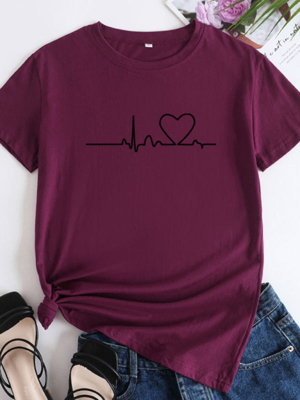 New women's casual short-sleeved T-shirt with love pattern