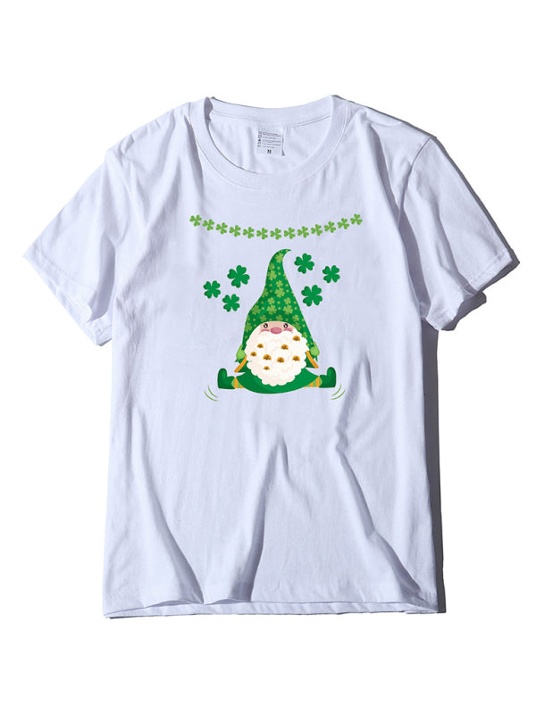 Women's New Hat Old Man Clover Print St. Patrick's Day Short Sleeve T-Shirt