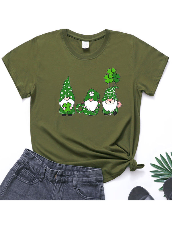 Women's new three bearded old men + clover print St. Patrick's Day short-sleeved T-shirt