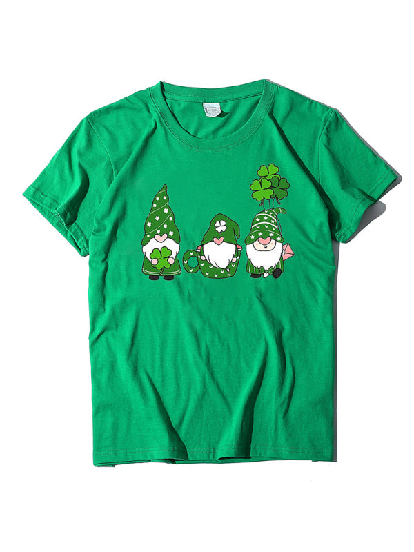 Women's new three bearded old men + clover print St. Patrick's Day short-sleeved T-shirt