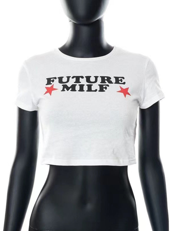 Women's Trendy Short Tight Lettering Printed T-Shirt Hot Girl Top