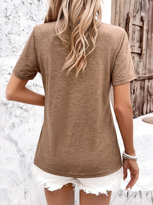 Women's casual solid color short-sleeved T-shirt tops