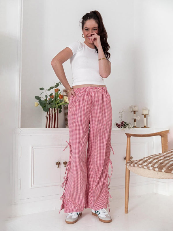 Fashion women's plaid strappy casual trousers