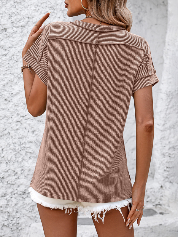 New round neck outer seam twisted strip short-sleeved loose T-shirt