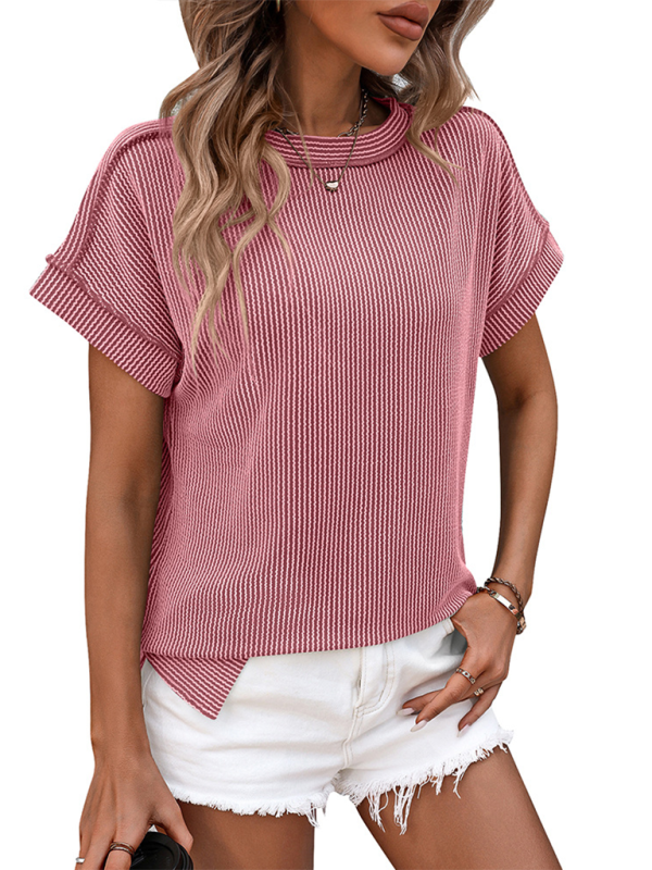 New round neck outer seam twisted strip short-sleeved loose T-shirt