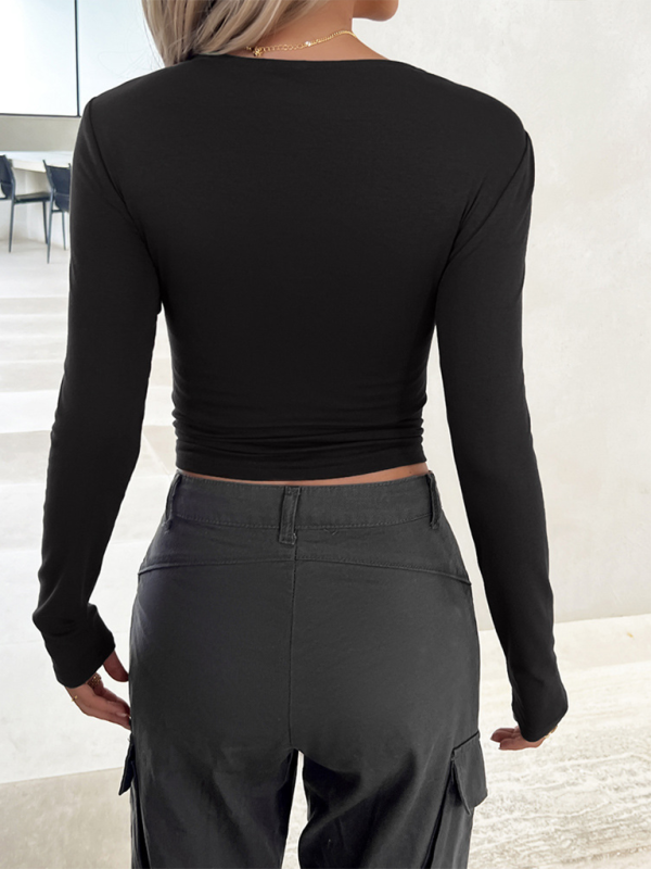 New round neck solid color slim long sleeve top
