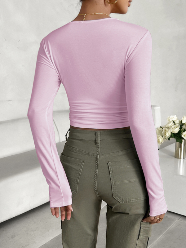 New round neck solid color slim long sleeve top