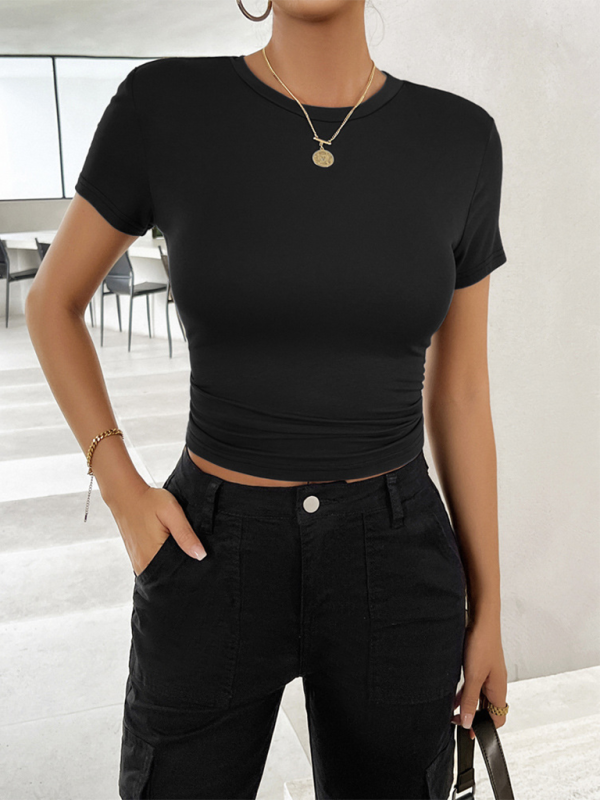New solid color top, waisted, short, slim fit, navel-baring T-shirt