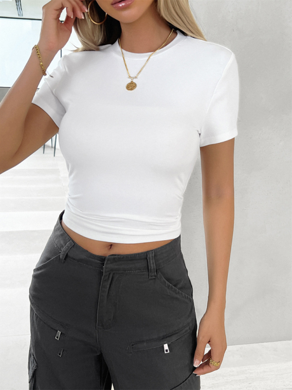 New solid color top, waisted, short, slim fit, navel-baring T-shirt