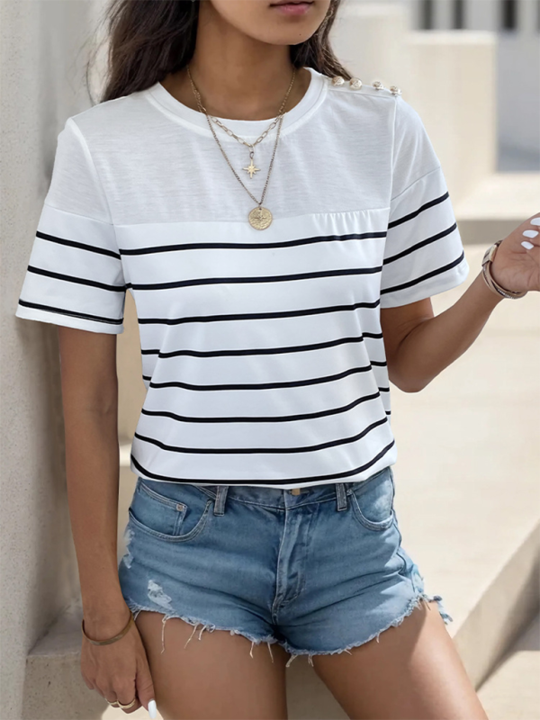 New women's casual short sleeve striped t-shirt