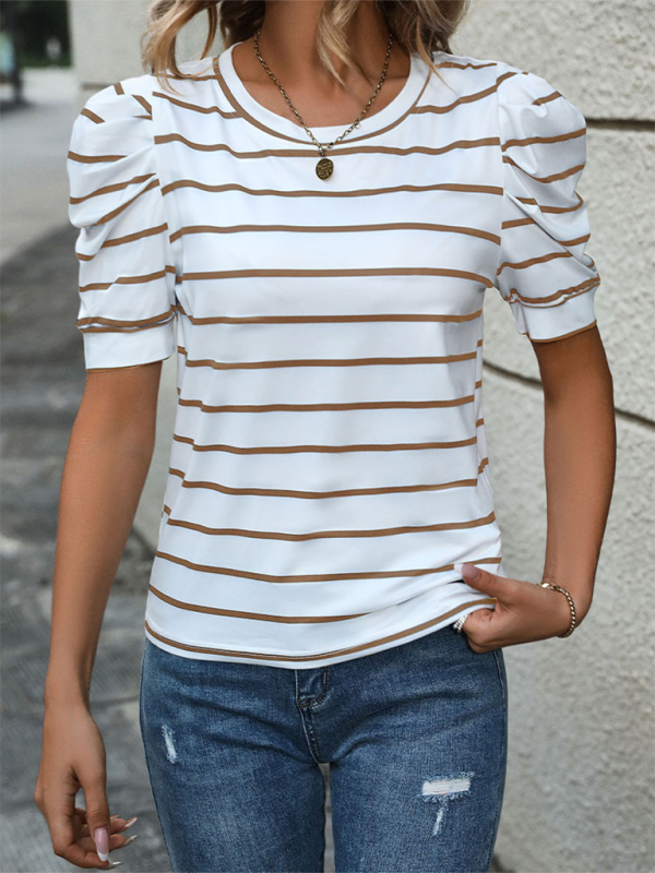 New Fashionable Puff Sleeve Striped T-Shirt