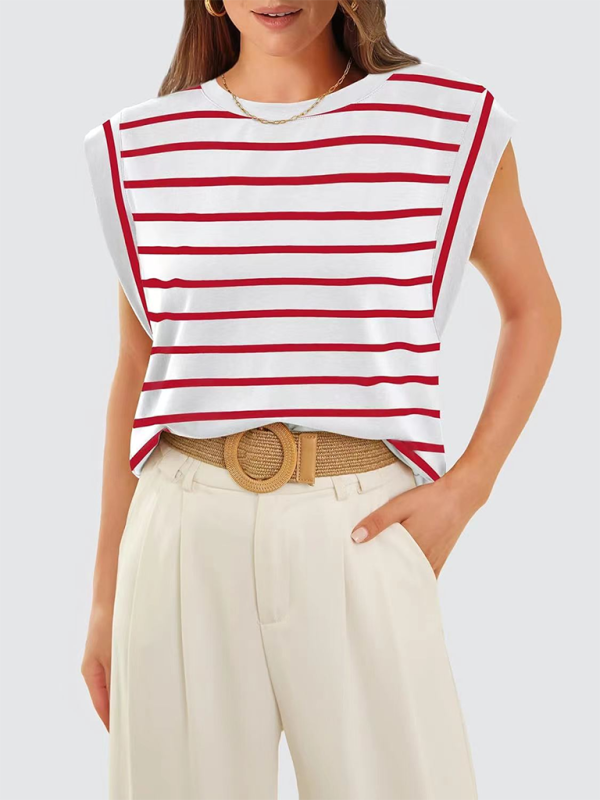 New round neck loose short sleeve T-shirt striped top