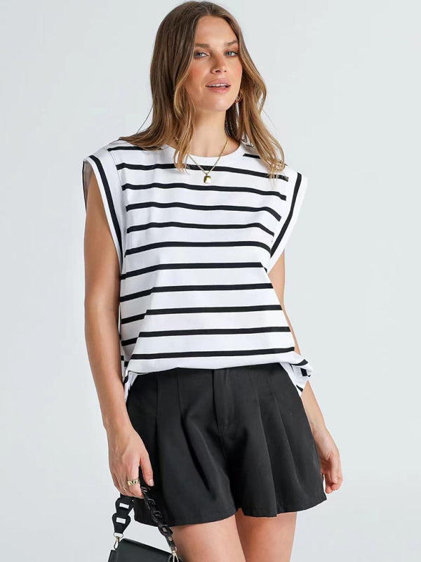 New round neck loose short sleeve T-shirt striped top