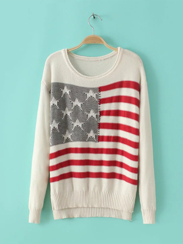 New American flag contrast striped loose pullover sweater