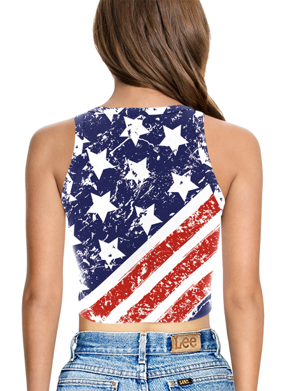 American Independence Day Flag Digital Print Sleeveless Off Shoulder Tank Top
