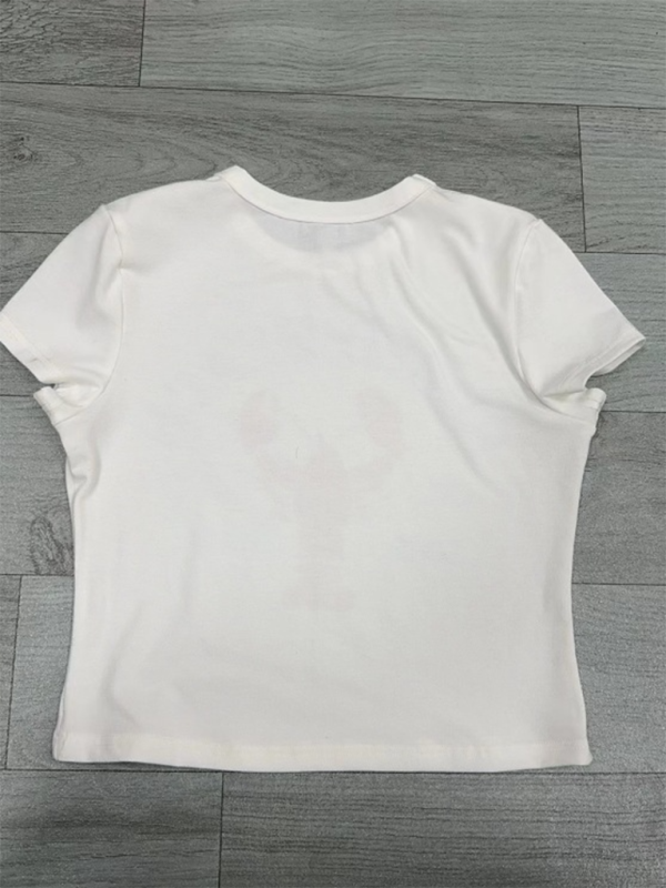 New round neck printed short sleeve slim fit short sexy waist-revealing ladies T-shirt