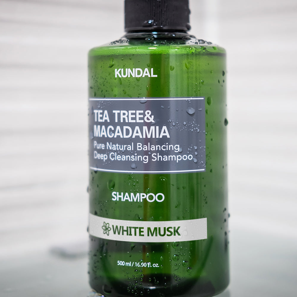 Kundal Teebaum &amp; Macadamia, reines, natürliches, ausgleichendes Tiefenreinigungsshampoo, 500 ml, Weißer Musk