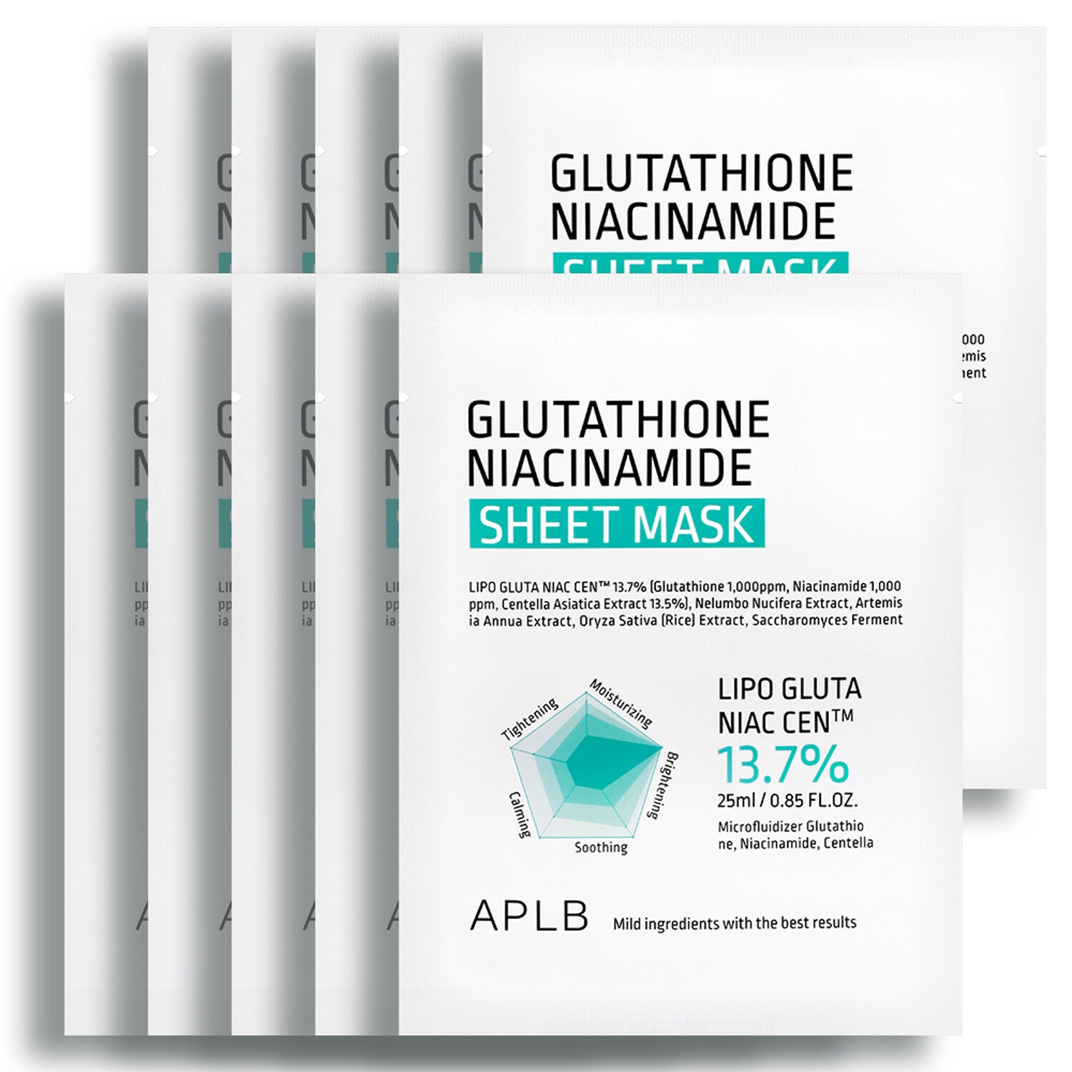 APLB Glutathioin-Niacinamid-Tuchmaske, 25 ml, 10 Stück