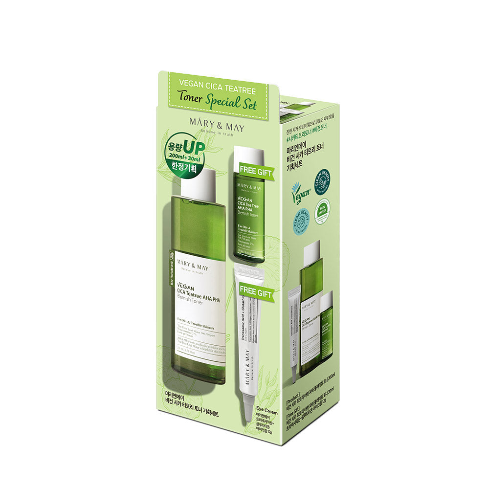 [MARY & MAY] Vegan CICA Tea Tree Toner Special Set (200ml+30ml+Eye cream 12g)