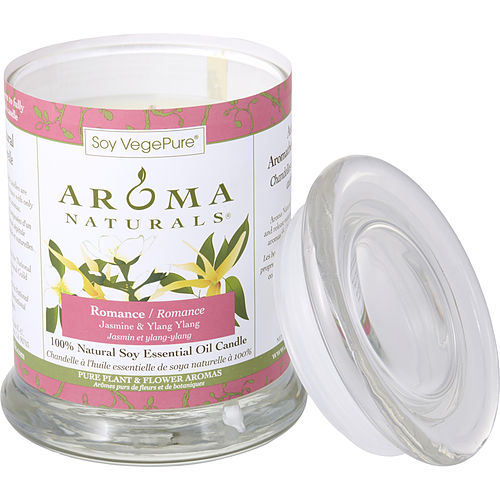 Romance Aromatherapy One 3X3.5 Inch Medium Glass Pillar Soy Aromatherapy Candle.  Combines The Essential Oils Of Ylang Ylang & Jasmine To Create Passion And Romance.  Burns Approx. 45 Hrs. - U