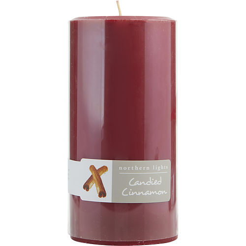 Northern Lights Candied Cinnamon One 3X6 Inch Pillar Candle.  Burns Approx. 100 Hrs.
